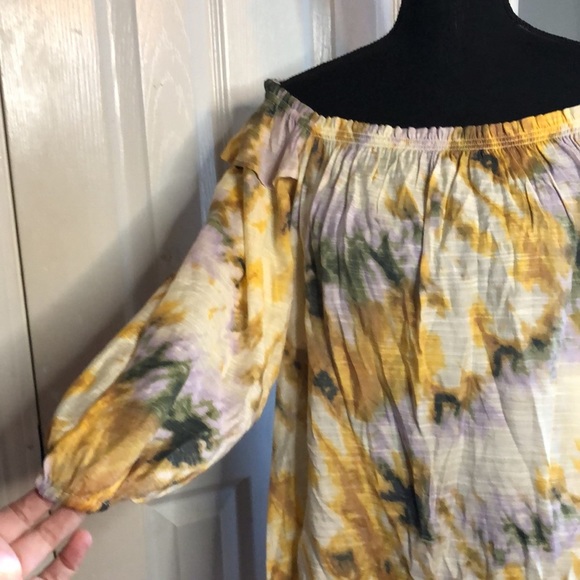 Zac & Rachel Tops - NEW Zac & Rachel Woman Peasant Blouse Yellow Tie Dye Ruffle Cropped